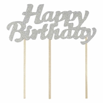 Happy Birthday Cake Topper Silver 1 pc